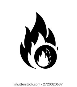 Silhouettensymbol für brennende Feuer-Flamme, Symbol für Wärmeenergie und Gefahrenhinweis