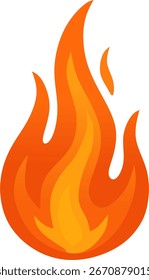 Llama de fuego ardiente con forma alta y puntiaguda, gradiente rojo anaranjado brillante en estilo simple y limpio.