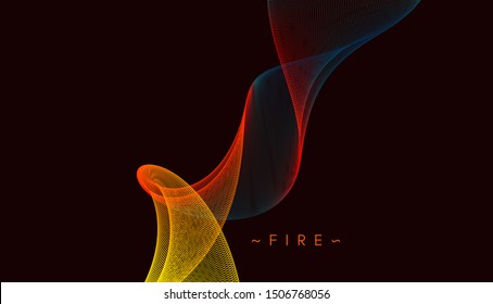 Burning fire flames. Abstract digital art. 3d vector illustration with dynamic particles. 