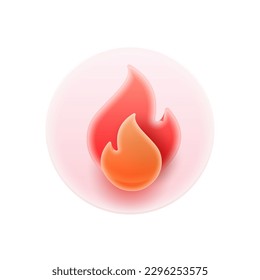 Burning fire or flames, isolated glassmorphism icon. Sports burning calories and slimming tracker. Physical activities and exercises. Vector illustration