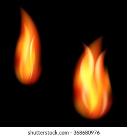 Burning fire flames on black background