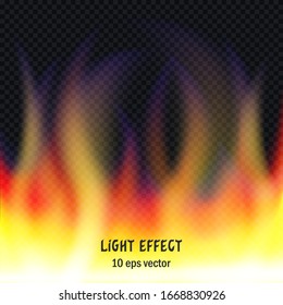 Burning fire flames on transparent background. 10 eps vector special light effect. For advertising banner, web, brochure, cover etc.