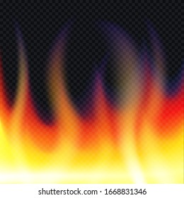 Burning fire flames on transparent background. 10 eps vector special light effect. For advertising banner, web, brochure, cover etc.