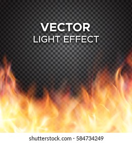 Burning fire flames on transparent background. Vector special light effect