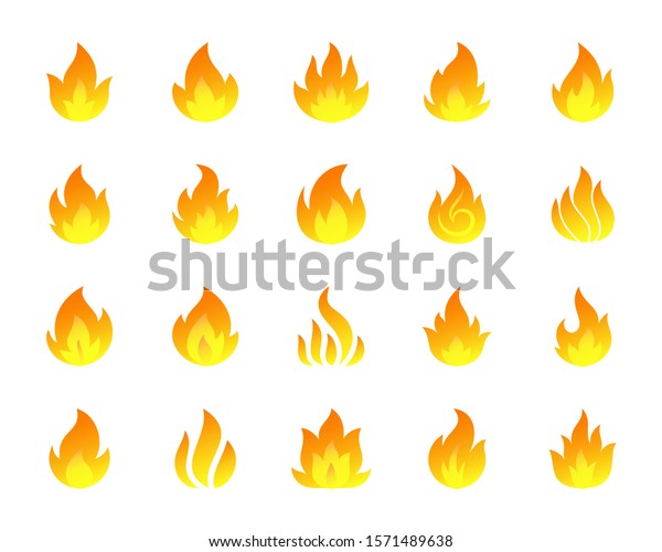 Burning Fire Flat Cartoon Icons Set Stock Vector Royalty Free