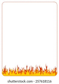 Burning fire frame / border on white