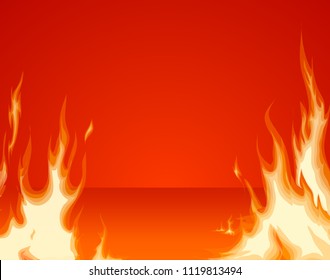 Burning fire front layer on red room background