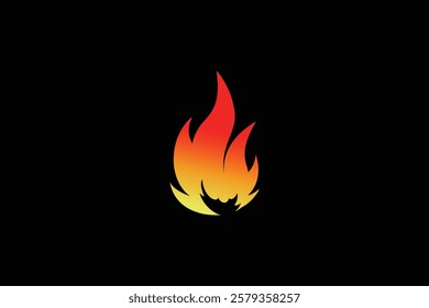 The burning fire icon is a red gradient on a black background. Simple illustration of fire