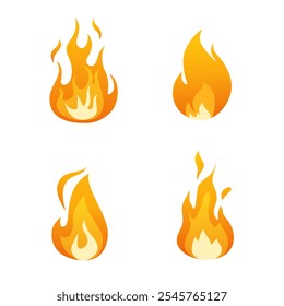 Burning fire icons collection isolated on a white background.	