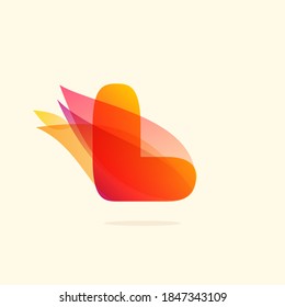 Burning fire L letter logo with red tails. Vector watercolor typeface for danger labels, fast speed headlines, motorcycle posters, sport identity etc.