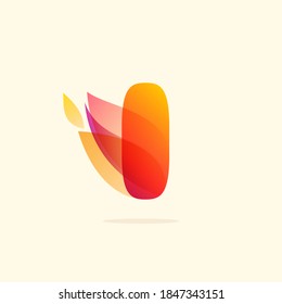 Burning fire I letter logo with red tails. Vector watercolor typeface for danger labels, fast speed headlines, motorcycle posters, sport identity etc.