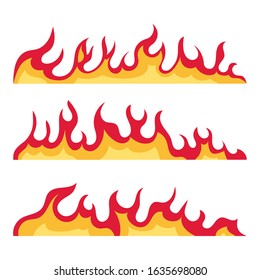 Burning fire line. Flaming decorative line. Flames in a flat style. Vector.