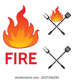 burning fire logo vector icon with Spatula

