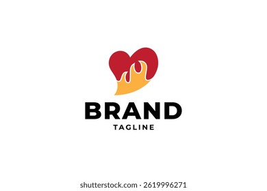burning fire love heart logo in flat design style