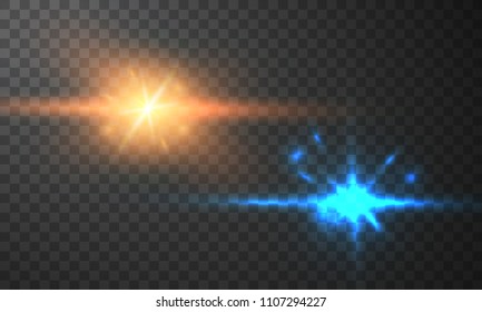 Burning fire on a transparent background. Neon blue sparkling shine and bokeh lights. Sparkling tails of comets. Glowing light particles with a flash effect.