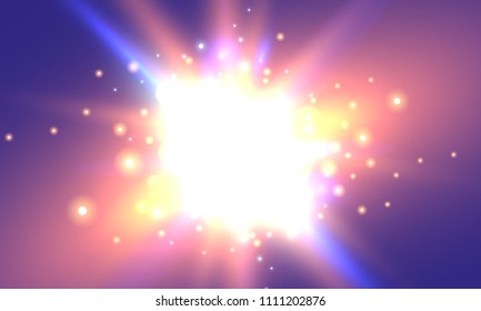 Burning fire on a transparent background. Neon blue and yellow star, glittering shine and bokeh lights. Glowing light particles with a flash effect.