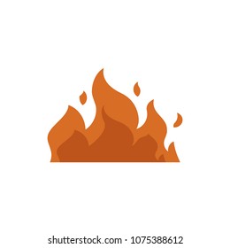 Burning fire with orange flames and sparks isolated on white background. Flat vector illustration of hot blaze silhouette, ignition light symbol, fiery icon.