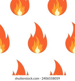 Burning fire seamless pattern. Flat vector isolated illustration. 