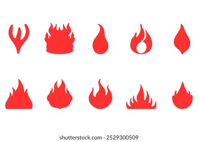 Burning fire silhouette icon set