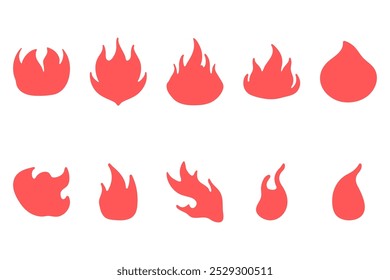 Burning fire silhouette icon set