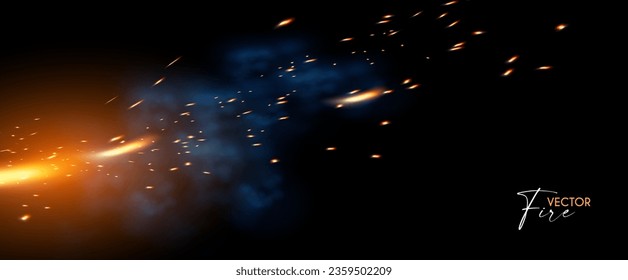 Burning fire with smoke and sparks Transparent light effect