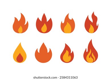 Burning Fire Symbols – Collection of Flat Flame Illustrations