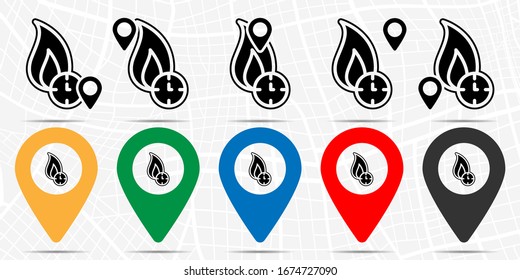 Burning, fire, time icon in location set. Simple glyph, flat illustration element of time theme icons