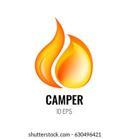 Burning fire. Vector illustration camper. Outdoor logo emblem.
