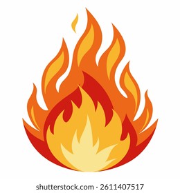 Burning fire vector illustration isolated on white background, bright and bold.