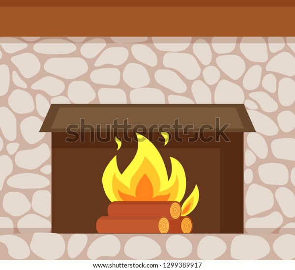 Burning Fire Wooden Logs Fireplace Made Stock Vector Royalty Free