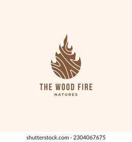 Burning fire with wooden texture logo vector icon illustration
