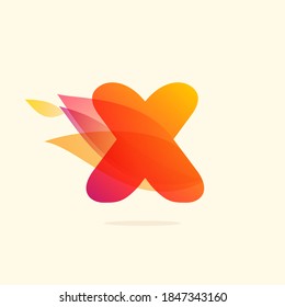 Burning fire X letter logo with red tails. Vector watercolor typeface for danger labels, fast speed headlines, motorcycle posters, sport identity etc.