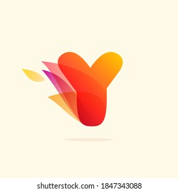 Burning fire Y letter logo with red tails. Vector watercolor typeface for danger labels, fast speed headlines, motorcycle posters, sport identity etc.