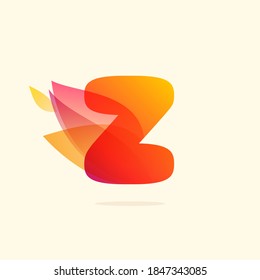 Burning fire Z letter logo with red tails. Vector watercolor typeface for danger labels, fast speed headlines, motorcycle posters, sport identity etc.