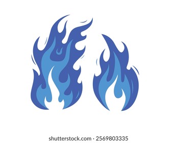 Burning fireball signs, bonfire, blue fire flames icon