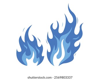 Burning fireball signs, bonfire, blue fire flames icon