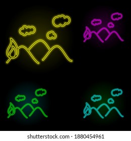 Burning, firefighter, mountain neon color set icon. Simple thin line, outline vector of firefighter icons for ui and ux, website or mobile application