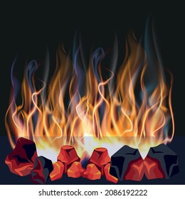 Burning fireplace with coal fire