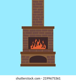 Burning fireplace, illustration, vector, cartoon