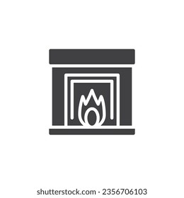 Burning fireplace vector icon. filled flat sign for mobile concept and web design. Fireplace with fire flame glyph icon. Symbol, logo illustration. Vector graphics