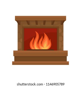 Burning fireplace vector Illustration on a white background