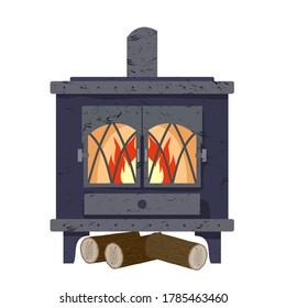 A burning fireplace with wood. Vector illustration on a white background isolated.