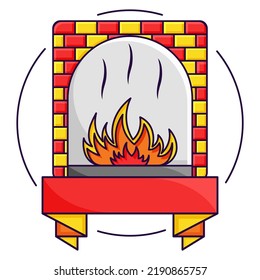 Brennen Kamin Gelb-und Rot-Flachvektor.