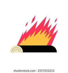 Burning Firewood In Flat Vector Illustration Symbolizing Warmth, Camping, And Outdoor Survival, Isolated On White Background.