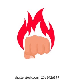 Burning fist. Vector illustration flat design. Isolated on white background.