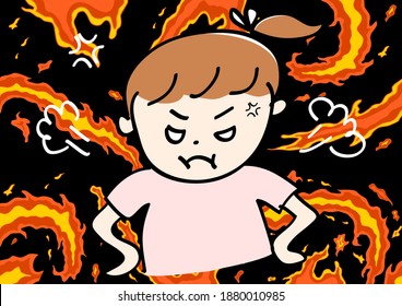 burning flame and angry woman