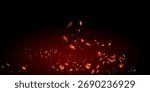 Burning Flame Fiery Sparkles Background. Isolated Fire, Red Yellow Orange Sparks, Smoke. Realistic Energy Glow. Hot Blazing Glow Flashes. Realistic Fire Image on Black.