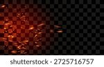 Burning Flame Fiery Sparkles Background. Isolated Fire, Red Yellow Orange Sparks, Smoke. Realistic Energy Glow. Hot Blazing Glow Flashes. Realistic Fire Image on Black.