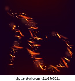 El Fuego De La Llama Fiery Desvela El Fondo. Imagen de fuego realista en negro. Flashes Flake Calientes. Realista Iluminación Energética. Noche brillante, estrellas de oro. Fuego Aislado, Parques Naranja Roja Amarillo, Humo.