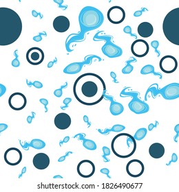 Burning flame of fire. Abstract seamless vector pattern with blue fire. seamless pattern of sperm cells on a white background for fabric, packaging, wallpaper.